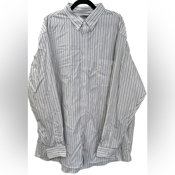 NWOT Edward’s Long Sleeve Oxford Shirt, Size 3XLT, White with dk gray/tan stripe - Picture 1 of 3